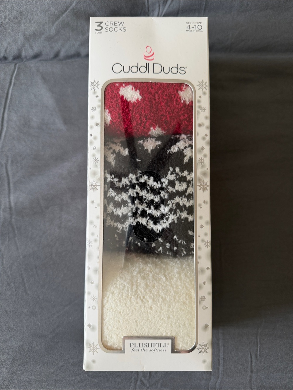 Cuddl Duds Women's Plush Crew Socks - Red, Black & Cream (3-Pack)